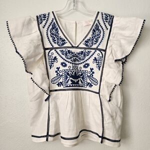 New Fate Danika Lace Embroidered Flutter Sleeve Blouse Large